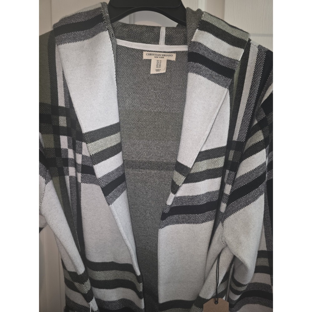 Christian Siriano Sz 1X (20) Hooded Plaid Cardigan Jacket w/Belt Cozy Chic - Picture 3 of 10